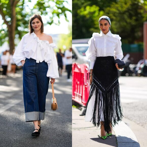 Karl Lagerfeld retro ruffle ivory white long sleeve blouse top medium - Picture 6 of 6